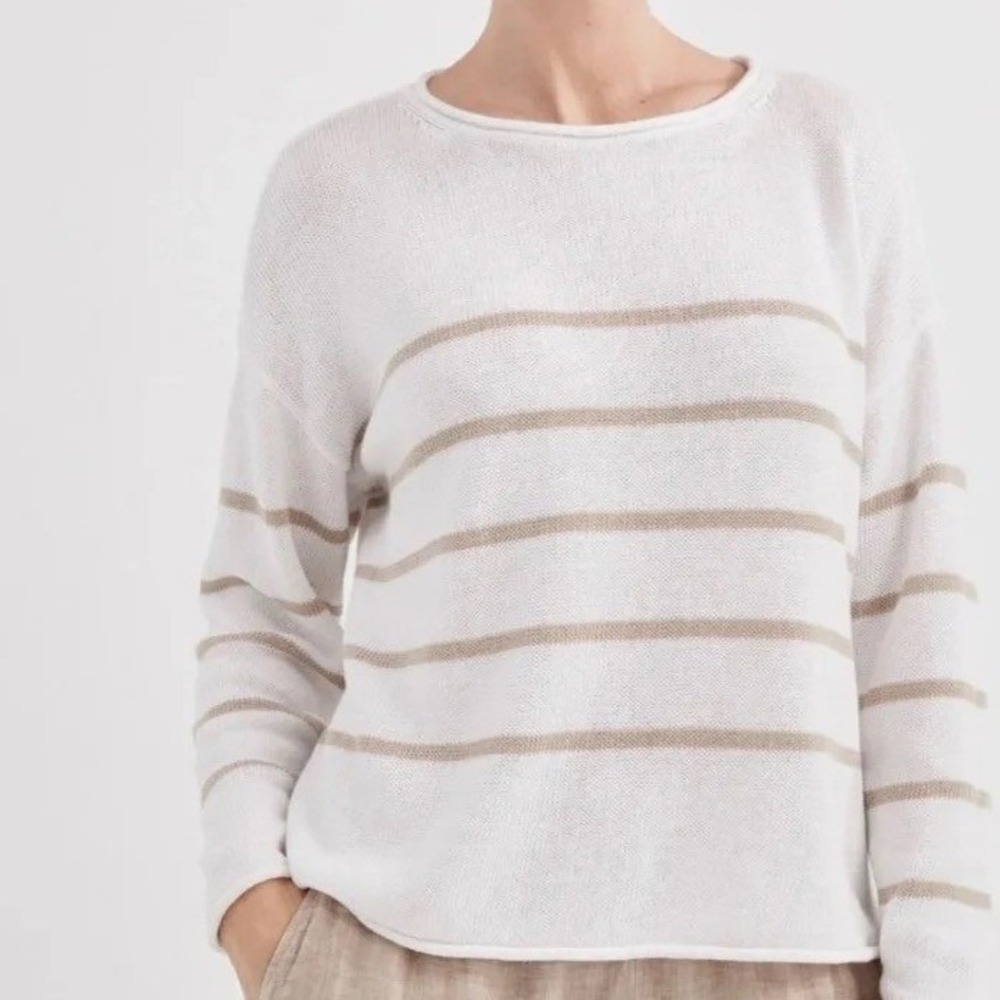 Haven Well Within Women's Cotton Linen Rolled Neck Striped Sweater Classic XS